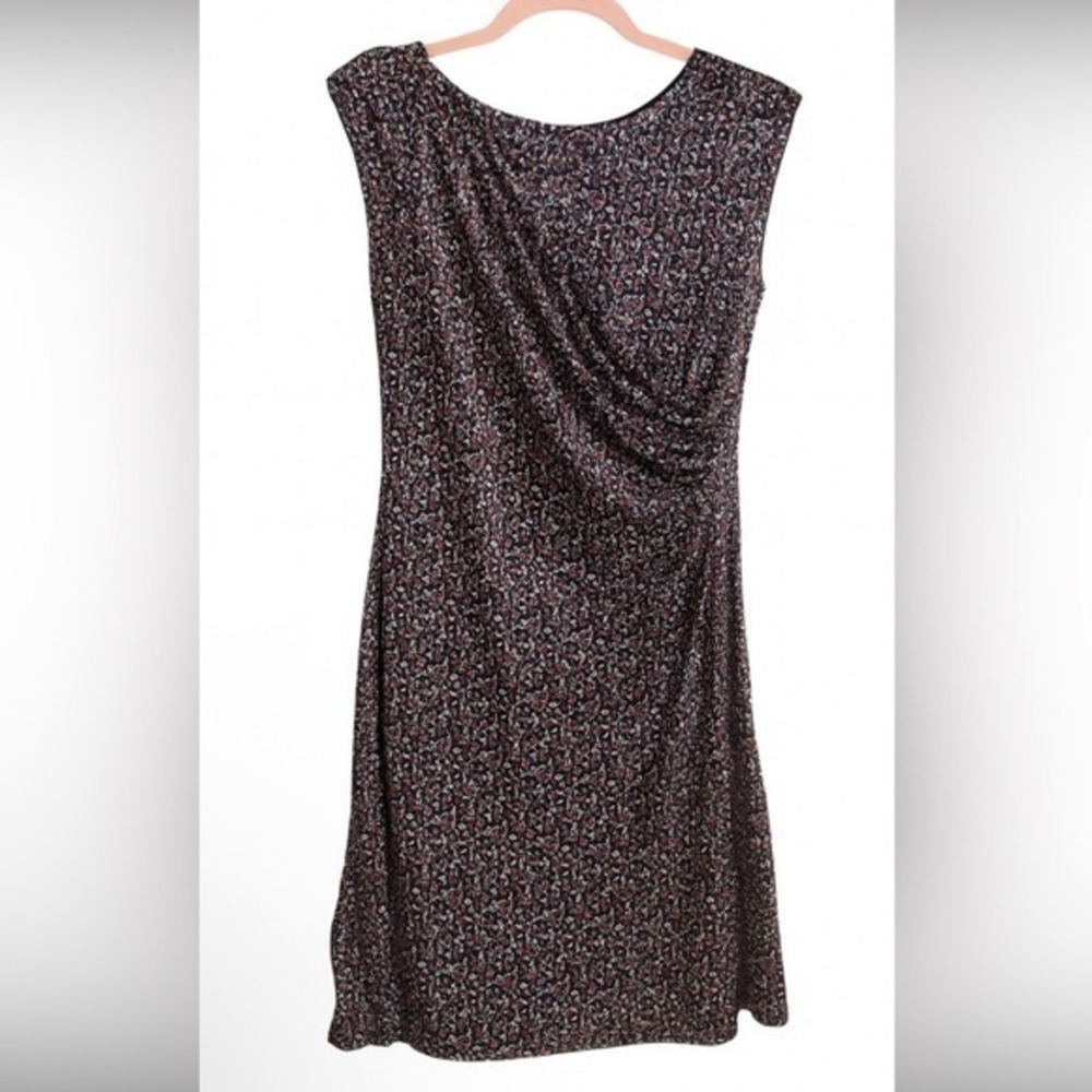 NWT LOFT Black Floral Ruched Dress Medium Dark Floral Workwear MSRP $70